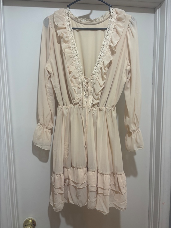 Dresses & Skirts - Boho Lace Ruffle Mini Dress Cream Cottagecore Festival Western Size Large